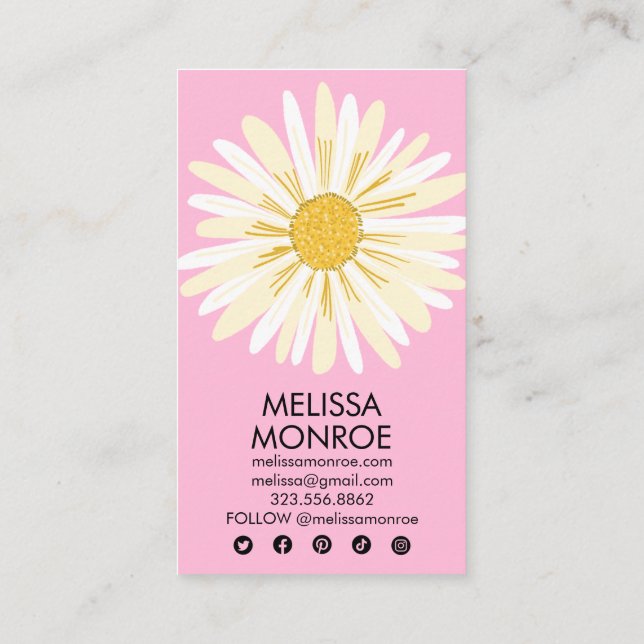 Happy Daisy illustriert Social Media Icons Visitenkarte (Rückseite)