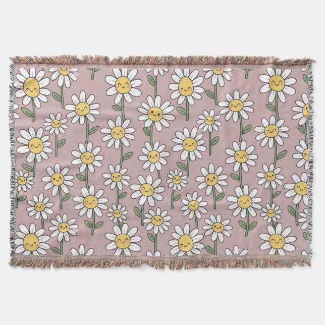 Happy Daisy Smiles Pink Floral Pattern Decke (Vorderseite)