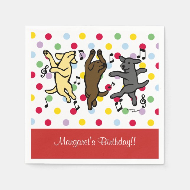 Happy Dancing Labrador Trio Happy Birthday Party Serviette (Vorderseite)
