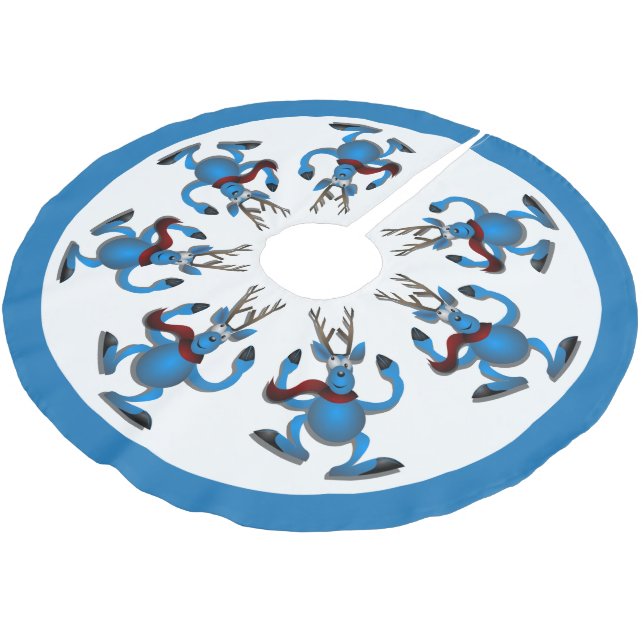 Happy Dancing Reindeer Holiday Polyester Weihnachtsbaumdecke (Schrägansicht)