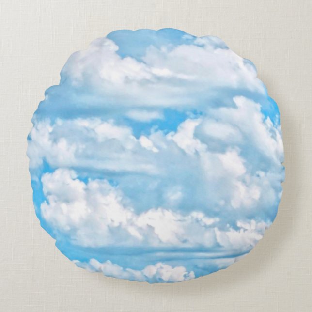 Happy Dancing Sunny Clouds Dekoration Rundes Kissen (Vorderseite)