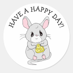 Happy Day Kleine Maus mit Käse Runder Aufkleber