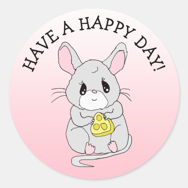 Happy Day Little Mouse mit Käse Runder Aufkleber (Vorderseite)