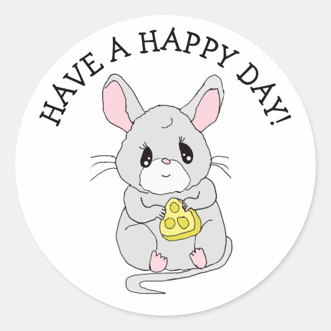 Happy Day Little Mouse mit Käse Runder Aufkleber (Vorderseite)