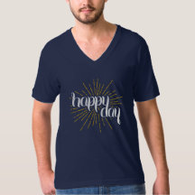 Happy Day Navy Unisex V-Neck T - Shirt
