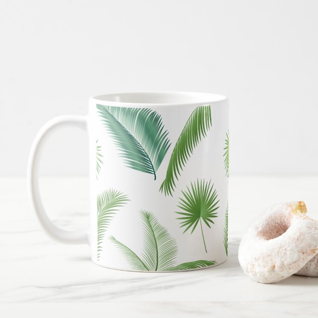 Happy Day Travel Tropical Palm Blätter Jungle Kaffeetasse (Mit Donut)