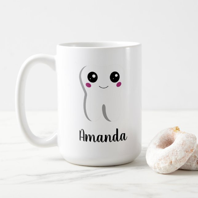 Happy Dental Tooth lächeln Niedlich Kaffeetasse (Mit Donut)