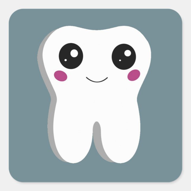 Happy Dental Tooth Niedlich Zeichnend Quadratischer Aufkleber (Vorderseite)