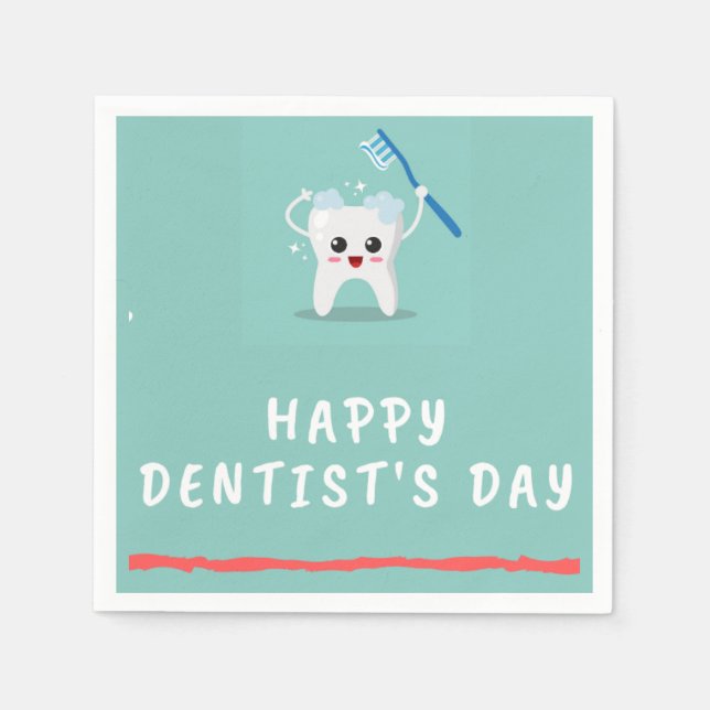 Happy Dentist's Day White Text aquamarin Serviette (Vorderseite)