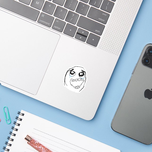 Happy Derp Meme Aufkleber (Laptop mit iPhone)