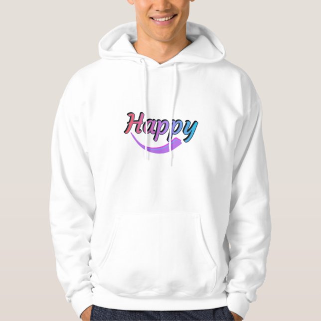 Happy Design auf einem weißen Gehäuse Hoodie (Vorderseite)