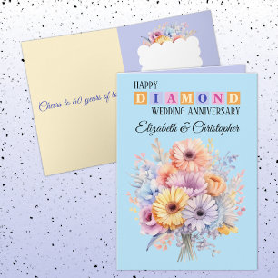 Happy Diamond Jubiläum nennt Blume blau Karte