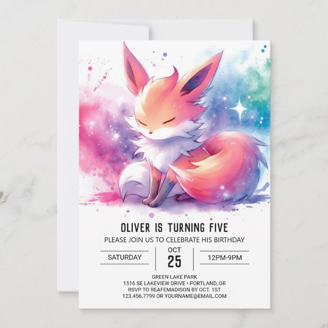Happy Digital Fox Geburtstag Einladung (Vorderseite)