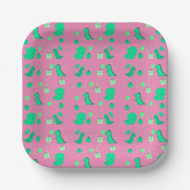 Happy Dinomight Birthday grün pink Pappteller