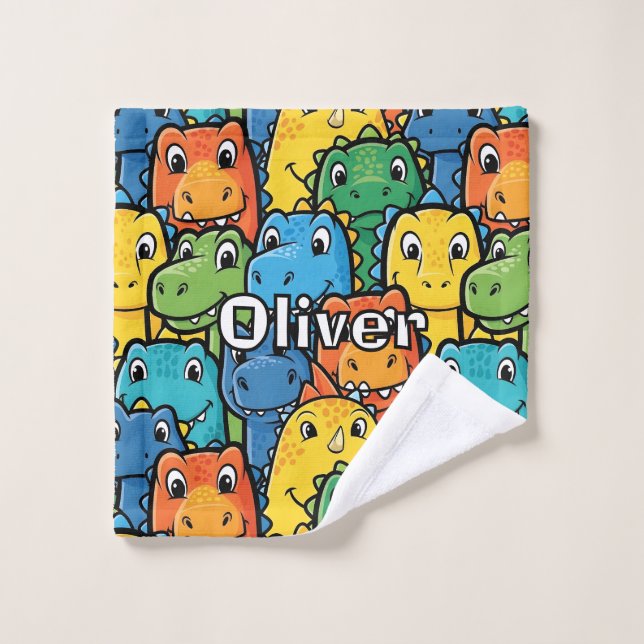 Happy Dinosaur Faces Crowded Pattern Waschlappen (Waschlappen)