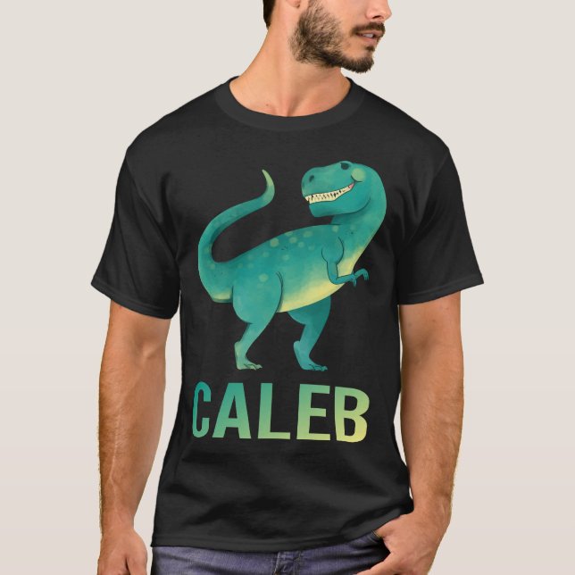 Happy Dinosaur - Name Caleb T-Shirt (Vorderseite)