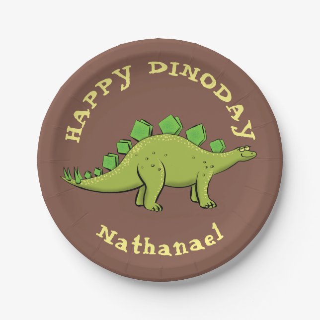 Happy Dinosaurier Stegosaurus Cartoon Pappteller (Vorderseite)