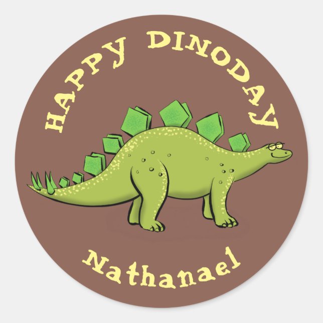 Happy Dinosaurier Stegosaurus Cartoon Runder Aufkleber (Vorderseite)