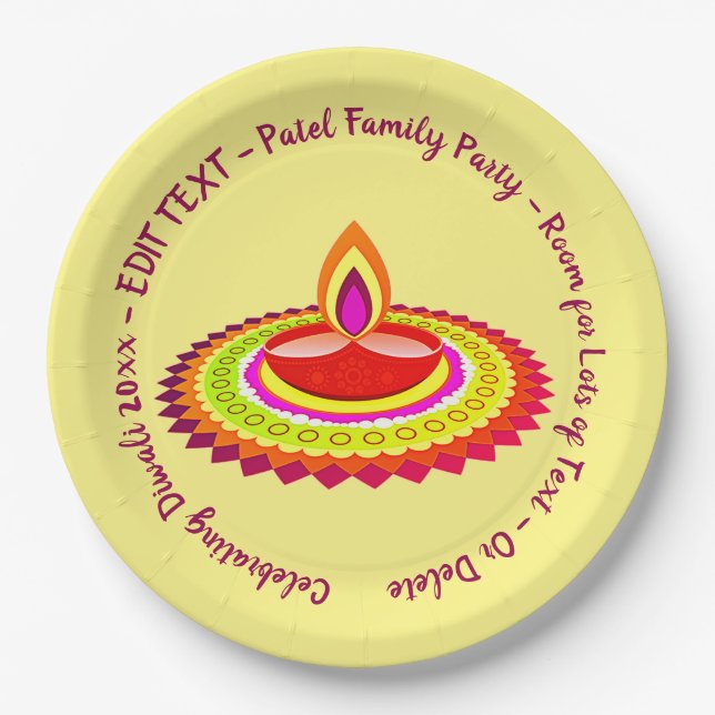 Happy Diwali 20xx Add Year Text Gelb Lila 9" Pappteller (Vorderseite)