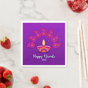 Happy Diwali Add Year 20xx Lila Gelb Rot Serviette
