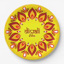 Happy Diwali Add Year Yellow Red 9"