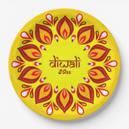 Happy Diwali Add Year Yellow Red 9" Pappteller