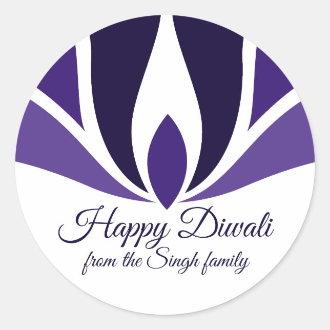 Happy Diwali Beautiful Lila Custom Family Runder Aufkleber (Vorderseite)