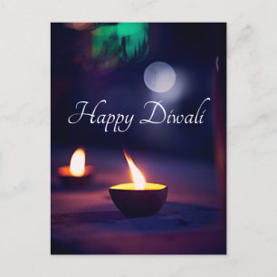 Happy Diwali Calming Moon und Lamp Postkarte