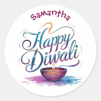 Happy Diwali customisable white Runder Aufkleber