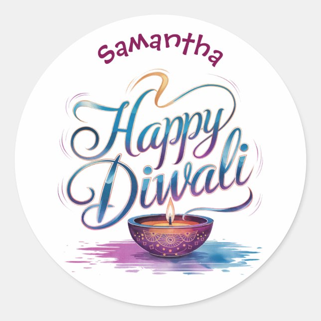 Happy Diwali customisable white  Runder Aufkleber (Vorderseite)