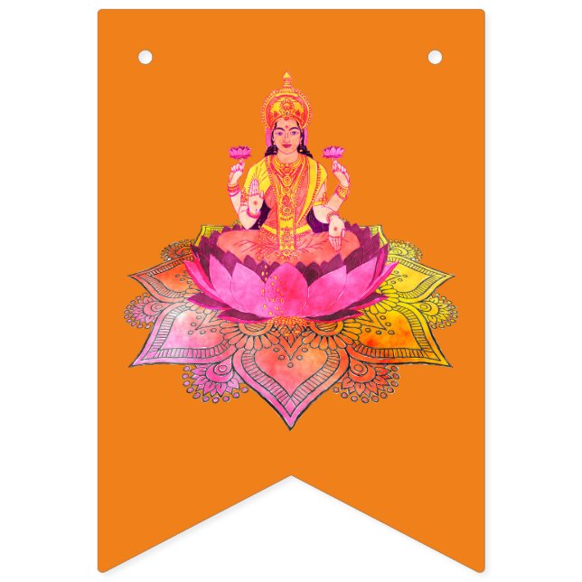 Happy Diwali - Deepalavi Lakshmi Goddess 4 Wimpelkette (Erste Fahne)