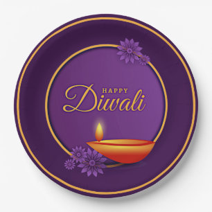 Happy Diwali Diya Candle Lila Gold Pappteller