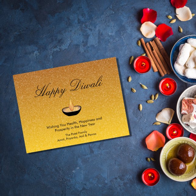 Happy Diwali Diya Lamp Glitzer Gold Einladung Postkarte (Von Creator hochgeladen)