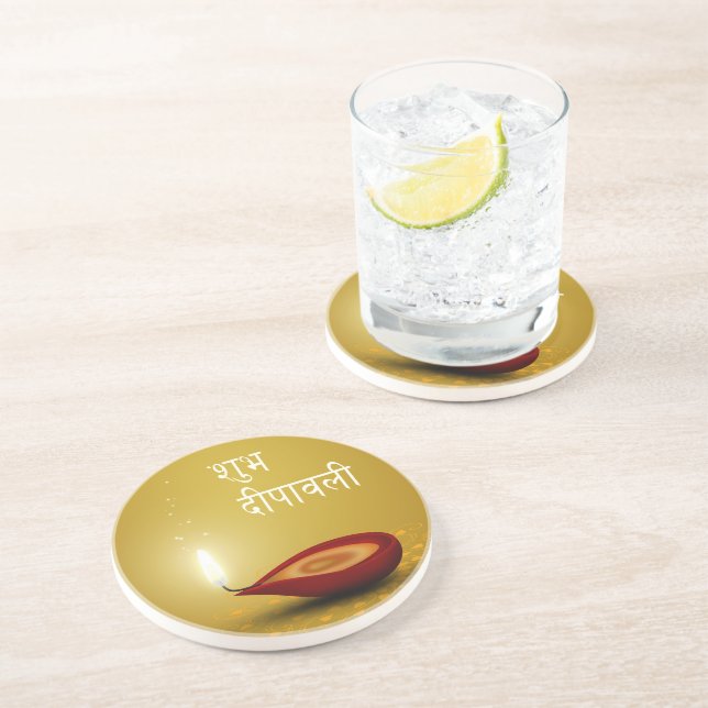 Happy Diwali Diya - Sandstone Untersetzer (Seite)
