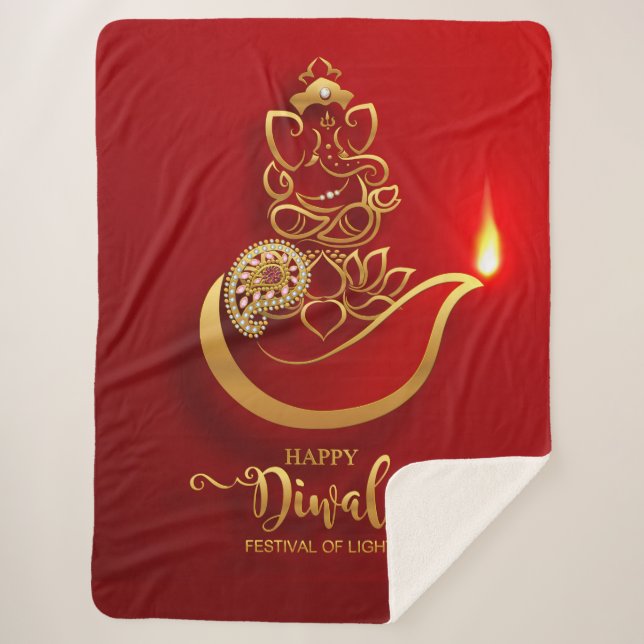 Happy Diwali Elephant und Light Sherpadecke (Vorderseite)