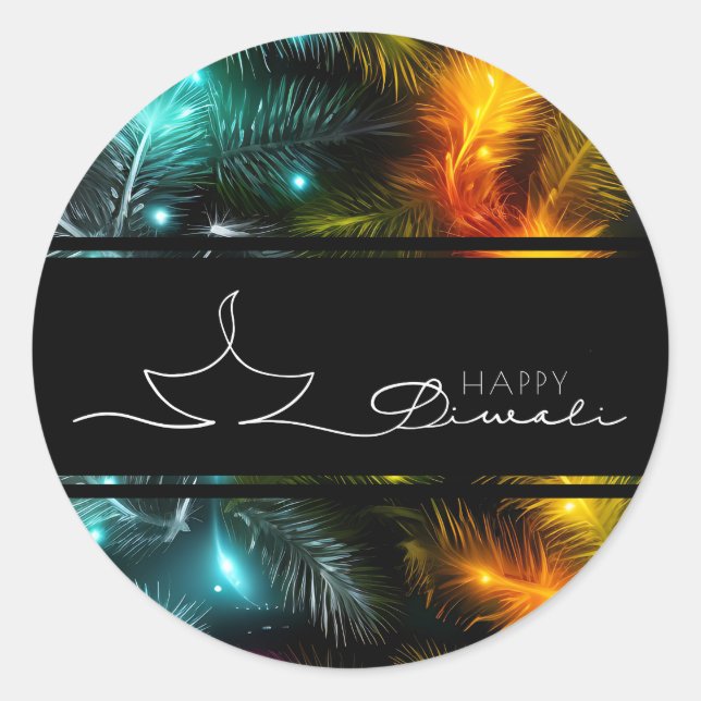 Happy Diwali Feder und Lichter Runder Aufkleber (Vorderseite)