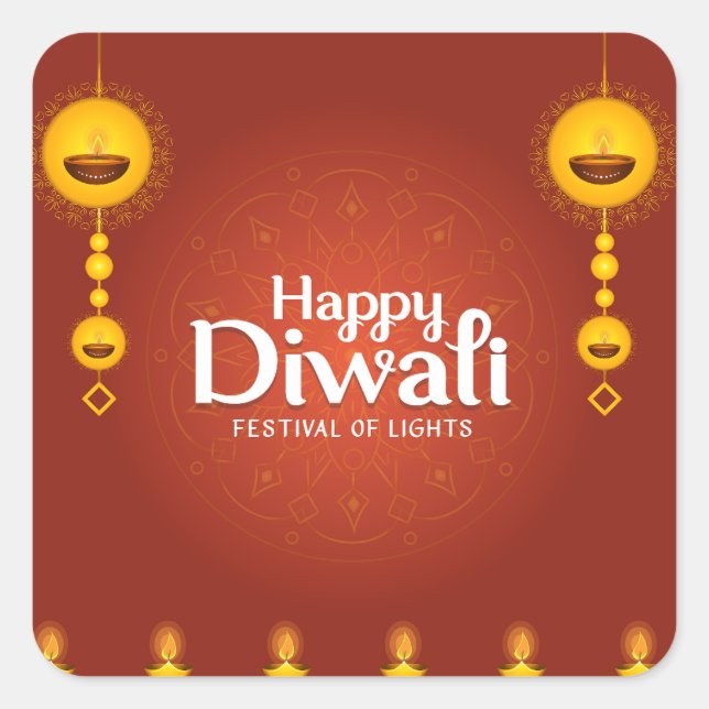Happy Diwali Festival der Lichter Quadratischer Aufkleber (Vorderseite)