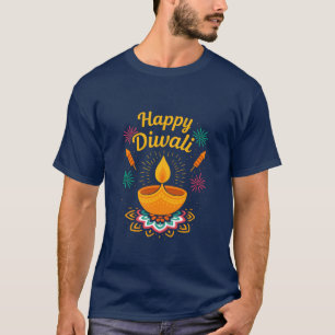 Happy Diwali Festival Design   Diya & Fireworks T-Shirt