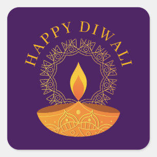Happy Diwali Festival of Lights Diya Lila Quadratischer Aufkleber