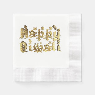 Happy Diwali Festival of Lights Gold Typografie Serviette