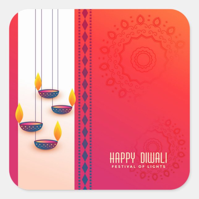 Happy Diwali - Festival of Lights Quadratischer Aufkleber (Vorderseite)
