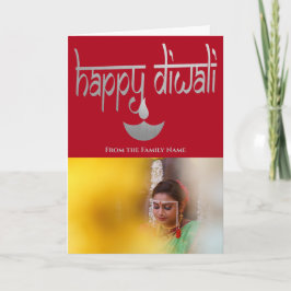 Happy Diwali Foto Personalisiert Silber und Rot Karte