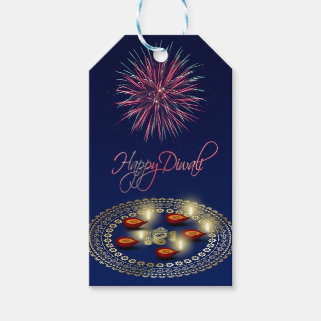 Happy Diwali Ganesha Rangoli - étiquette cadeau (Devant)