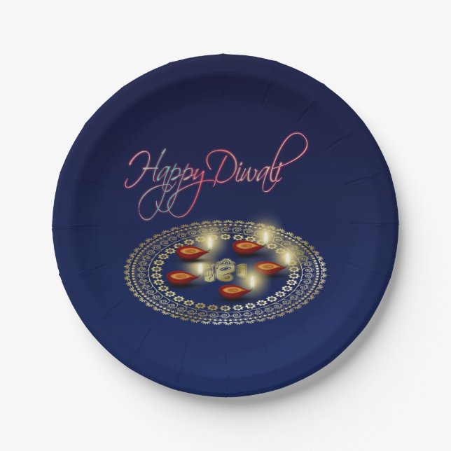 Happy Diwali Ganesha Rangoli - Papierplatte Pappteller (Vorderseite)