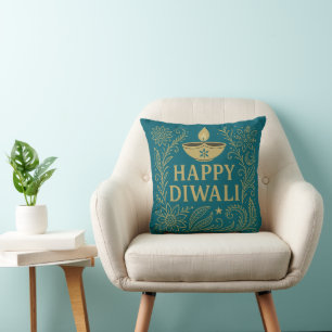 Happy Diwali Gold & Black Elegante Kissen
