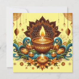 Happy Diwali Gold Diya Festival of Light Blue Feiertagskarte