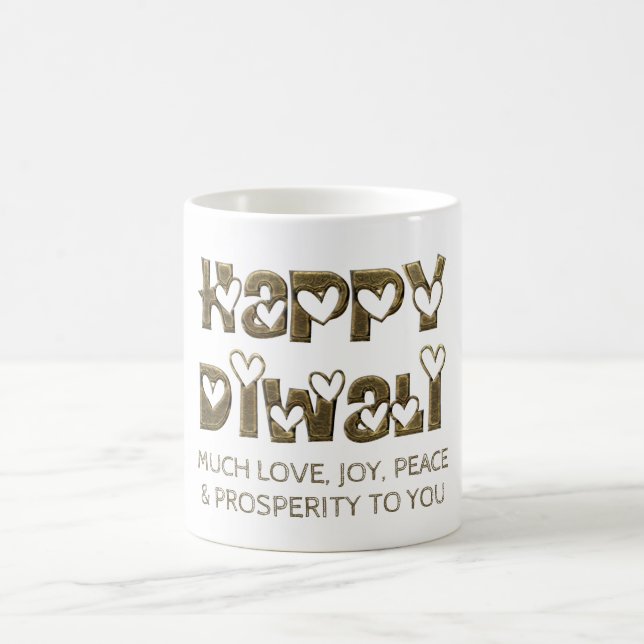 Happy Diwali Gruß Niedlich Hearts Typografie Tasse (Mittel)