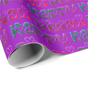 Happy Diwali Gruß Niedliche Herzen Rosa Lila Text Geschenkpapier