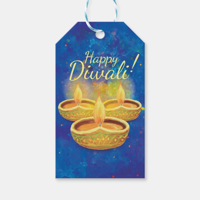 Happy Diwali handbemalt Leuchtkerzen Geschenkanhänger (Vorderseite)