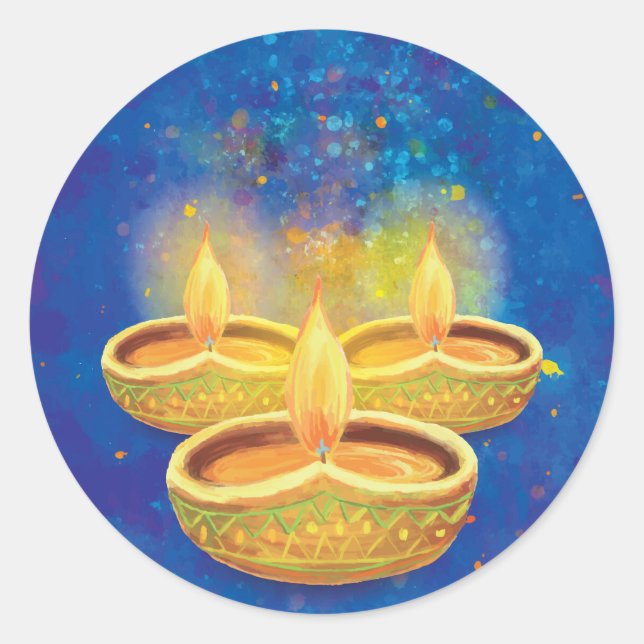 Happy Diwali handbemalt Leuchtkerzen Runder Aufkleber (Vorderseite)